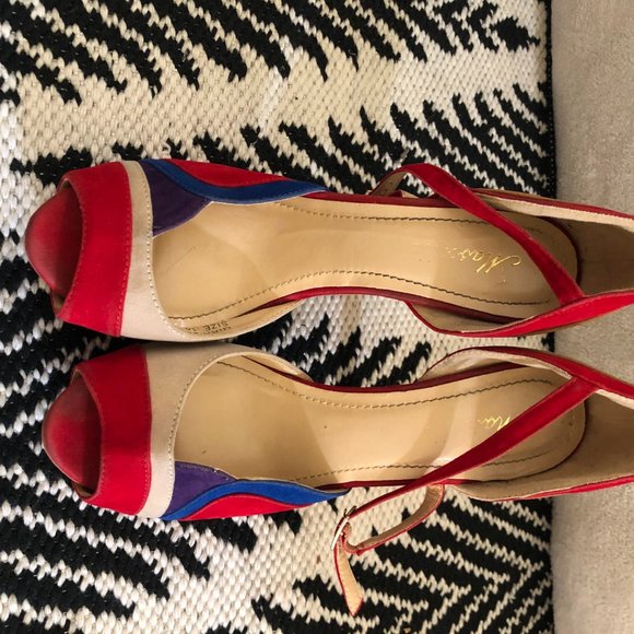 Red Navy Blue Tan Stiletto Heels - Picture 2 of 11